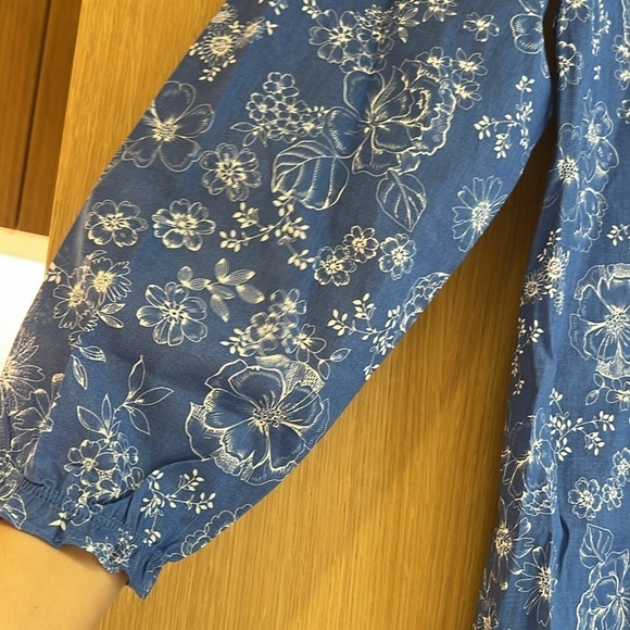 Adonna Blue Toile Nightgown Soft Knit Long Cottage Prairie Long Sleeves Size M - Picture 4 of 11